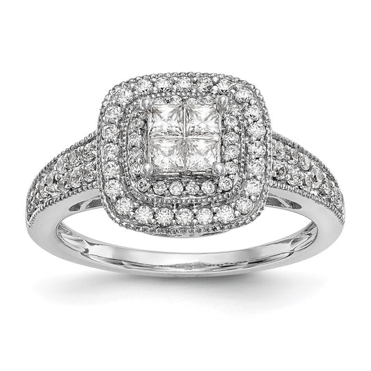 0.68ct. CZ Solid Real 14K White Gold Cluster Complete Engagement Ring