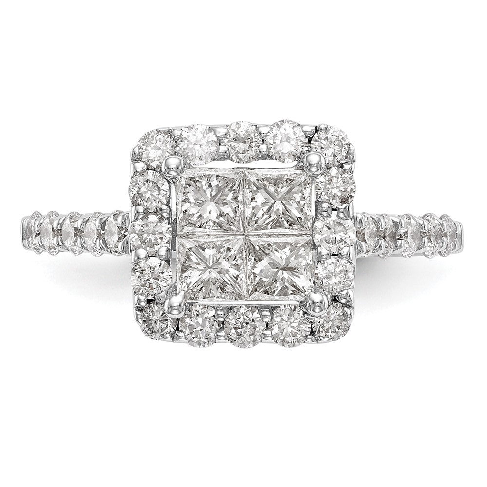 1.50ct. CZ Solid Real 14K White Gold Complete Cluster Engagement Ring