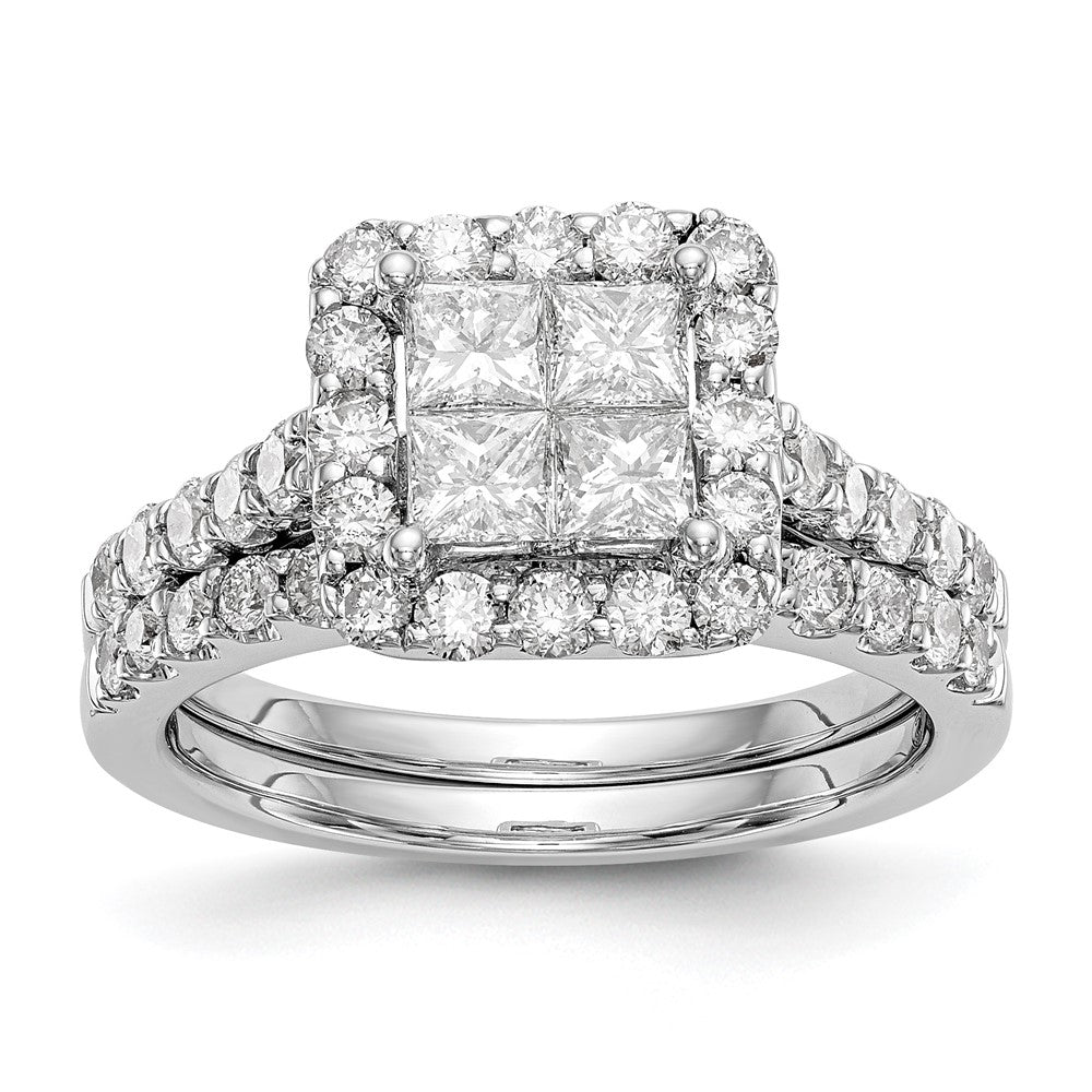 1.50ct. CZ Solid Real 14K White Gold Complete Cluster Engagement Ring