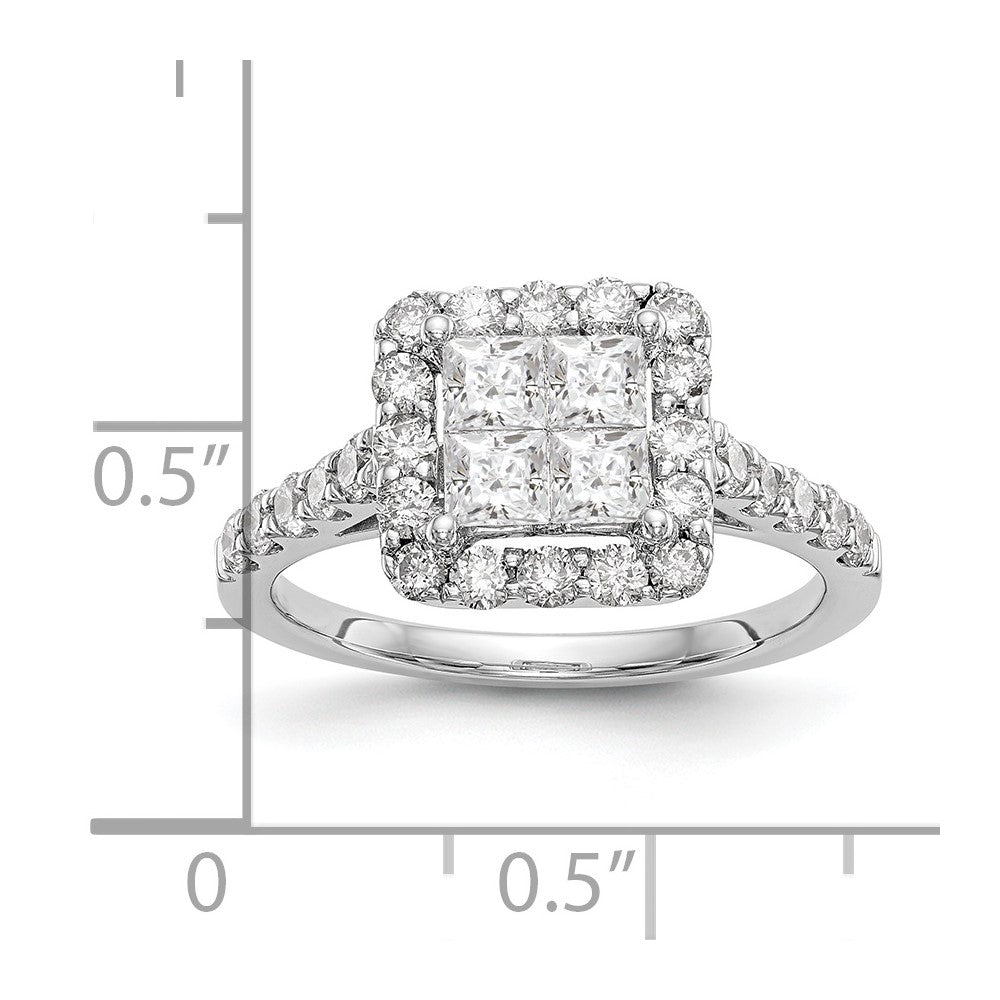 1.50ct. CZ Solid Real 14K White Gold Complete Cluster Engagement Ring