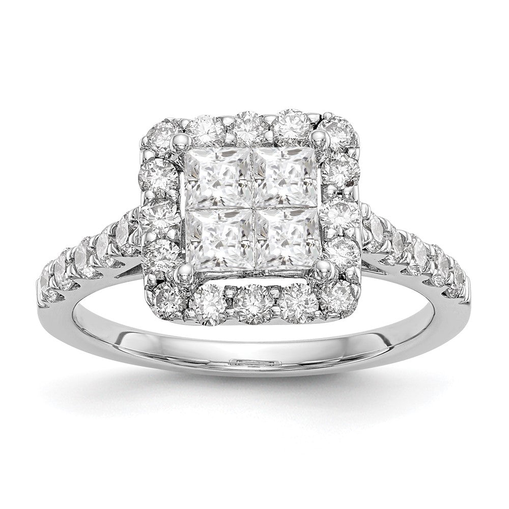 1.50ct. CZ Solid Real 14K White Gold Complete Cluster Engagement Ring