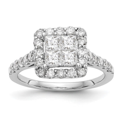 1.50ct. CZ Solid Real 14K White Gold Complete Cluster Engagement Ring