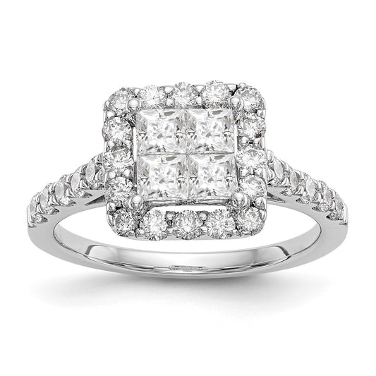1.50ct. CZ Solid Real 14K White Gold Complete Cluster Engagement Ring
