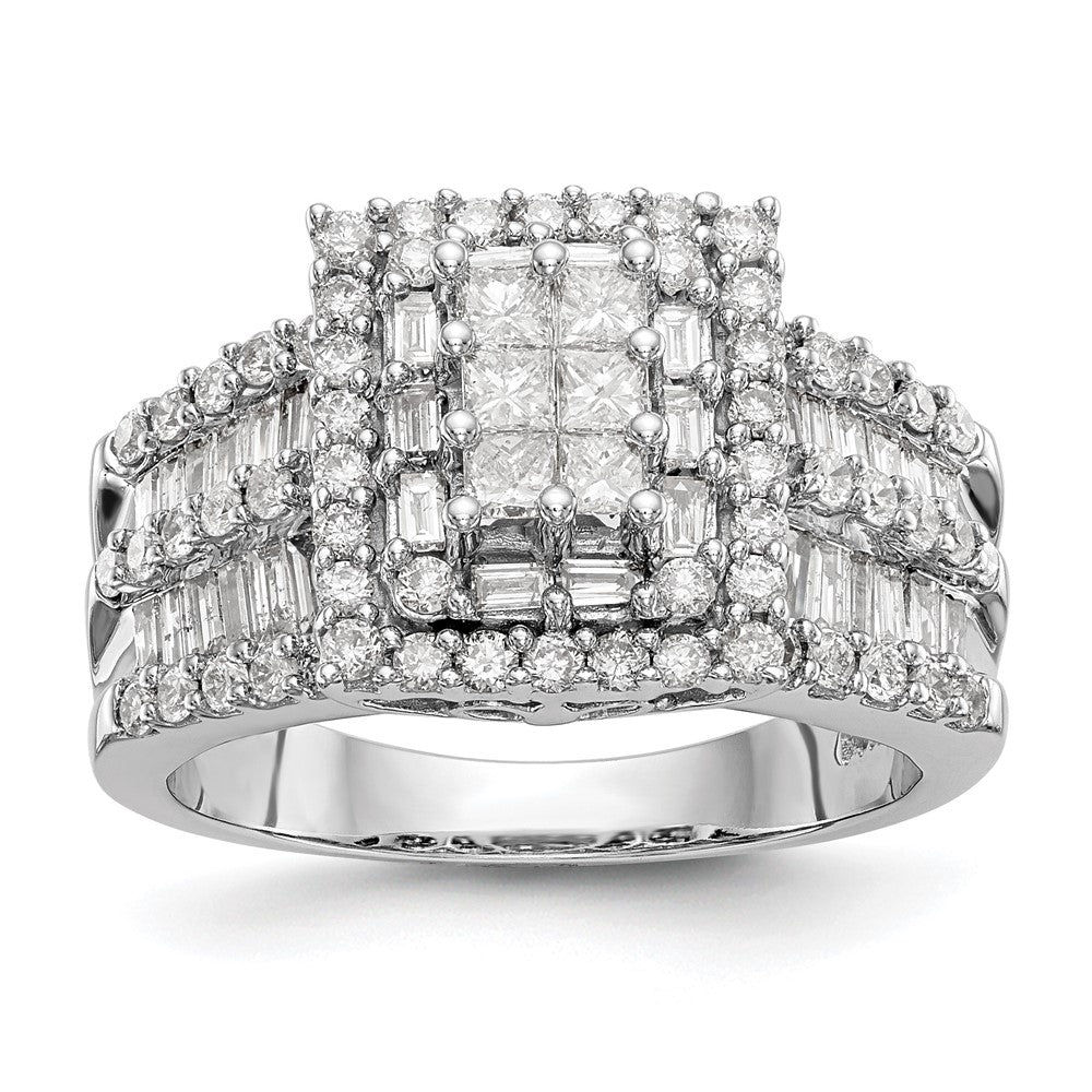 1.50ct. CZ Solid Real 14K White Gold Complete Cluster Engagement Ring