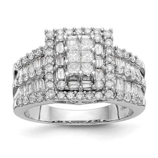 1.50ct. CZ Solid Real 14K White Gold Complete Cluster Engagement Ring
