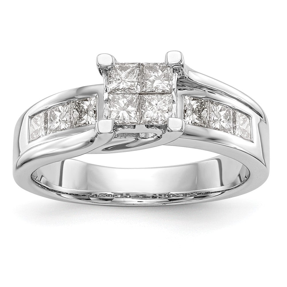 14K White Gold Complete Real Diamond Cluster Engagement Ring
