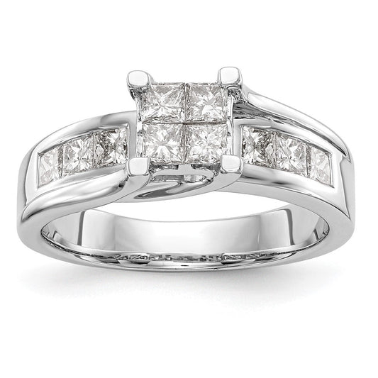 14K White Gold Complete Real Diamond Cluster Engagement Ring