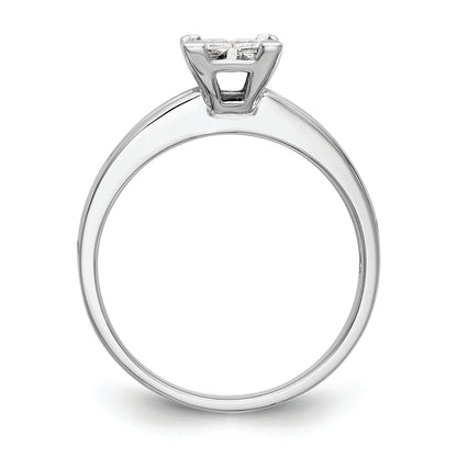 14K White Gold Square Cluster 3/4 Carat Princess Diamond Complete Engagement Ring