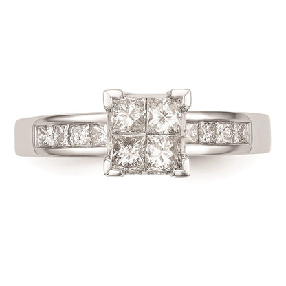 14K White Gold Complete Real Diamond Cluster Engagement Ring