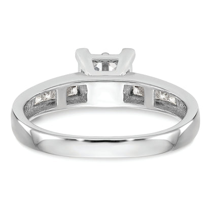 14K White Gold Square Cluster 3/4 Carat Princess Diamond Complete Engagement Ring