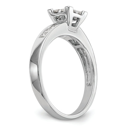 14K White Gold Square Cluster 3/4 Carat Princess Diamond Complete Engagement Ring