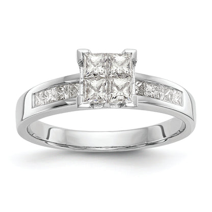 14K White Gold Square Cluster 3/4 Carat Princess Diamond Complete Engagement Ring