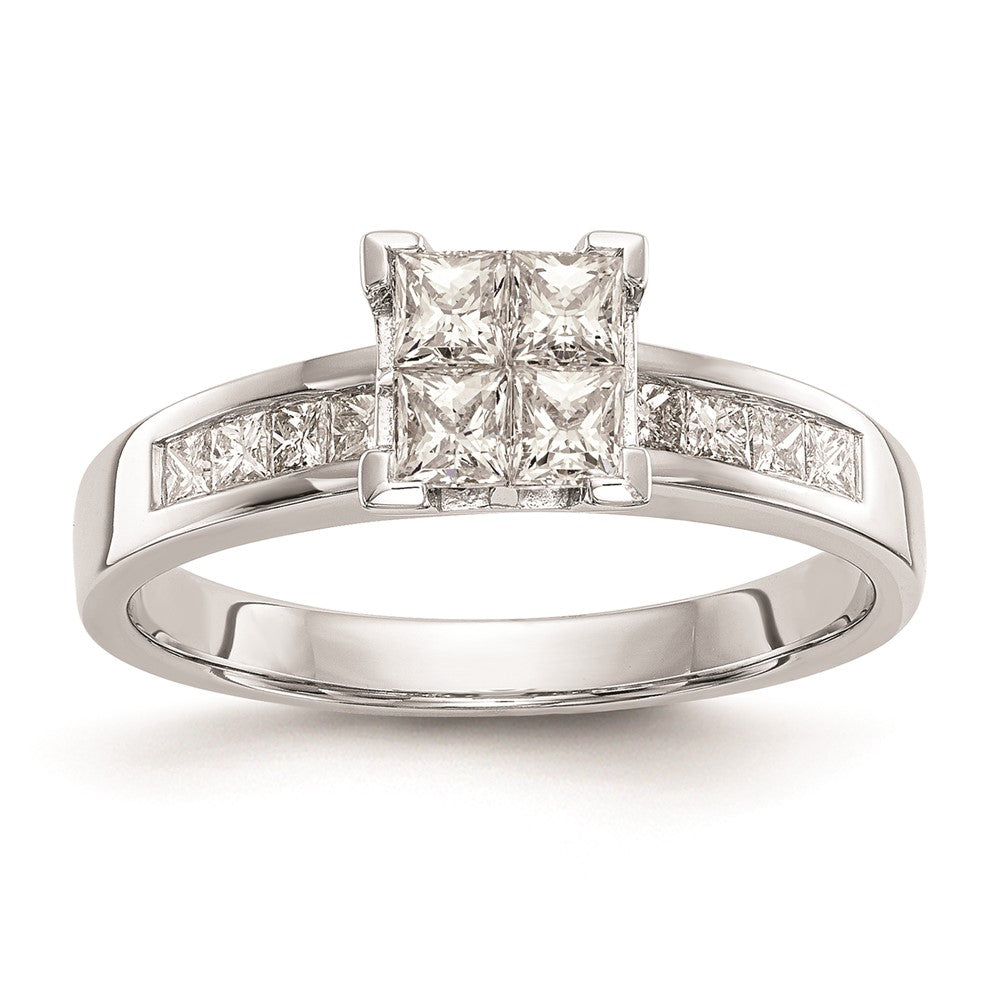14K White Gold Complete Real Diamond Cluster Engagement Ring