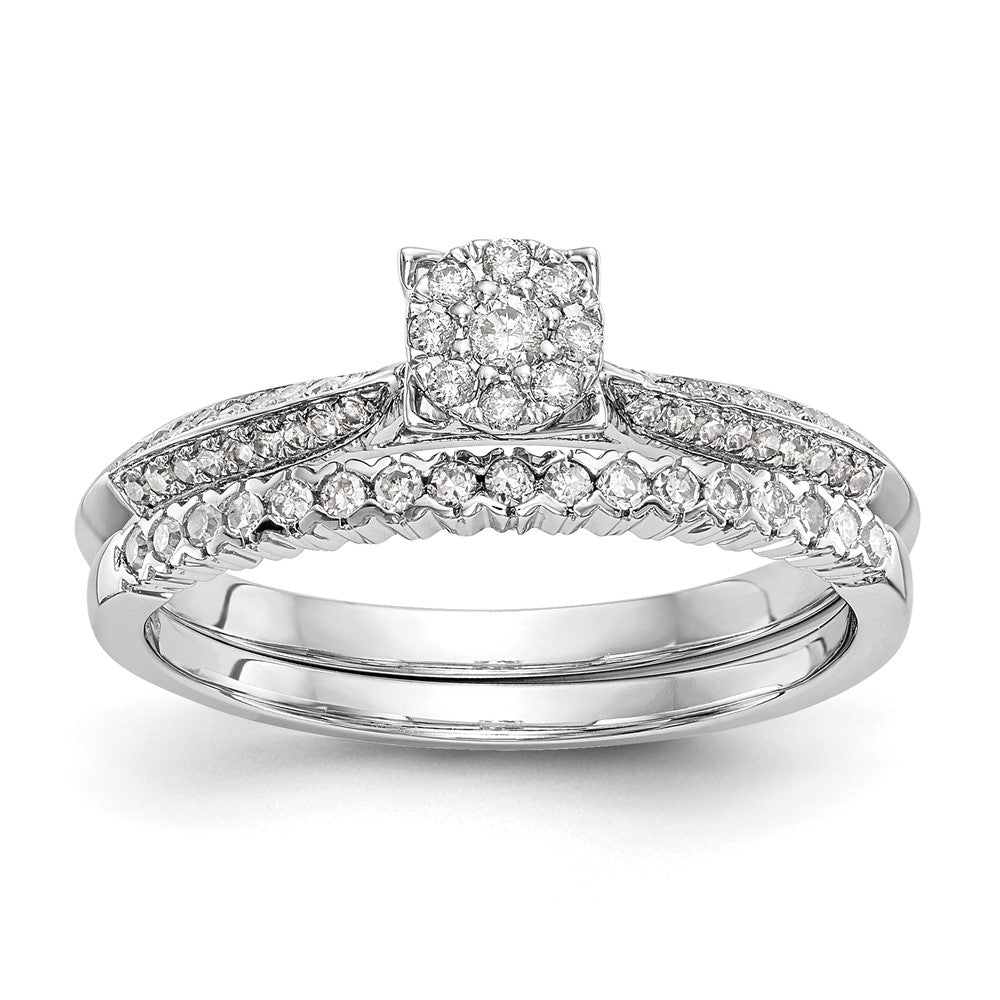 14K White Gold Complete Real Diamond Cluster Engagement Ring