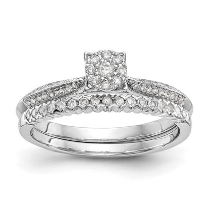 14K White Gold Complete Real Diamond Cluster Engagement Ring