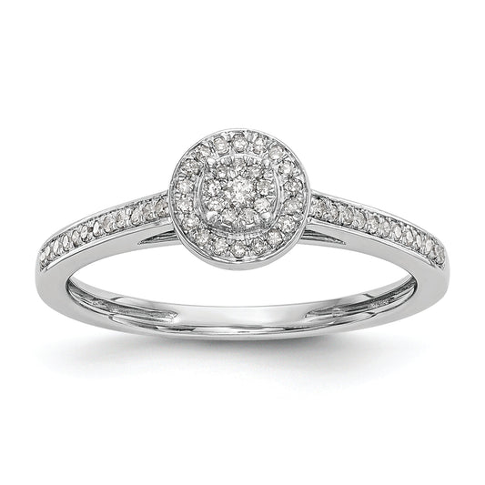10K White Gold Halo Cluster 1/5 Carat Diamond Complete Engagement Ring