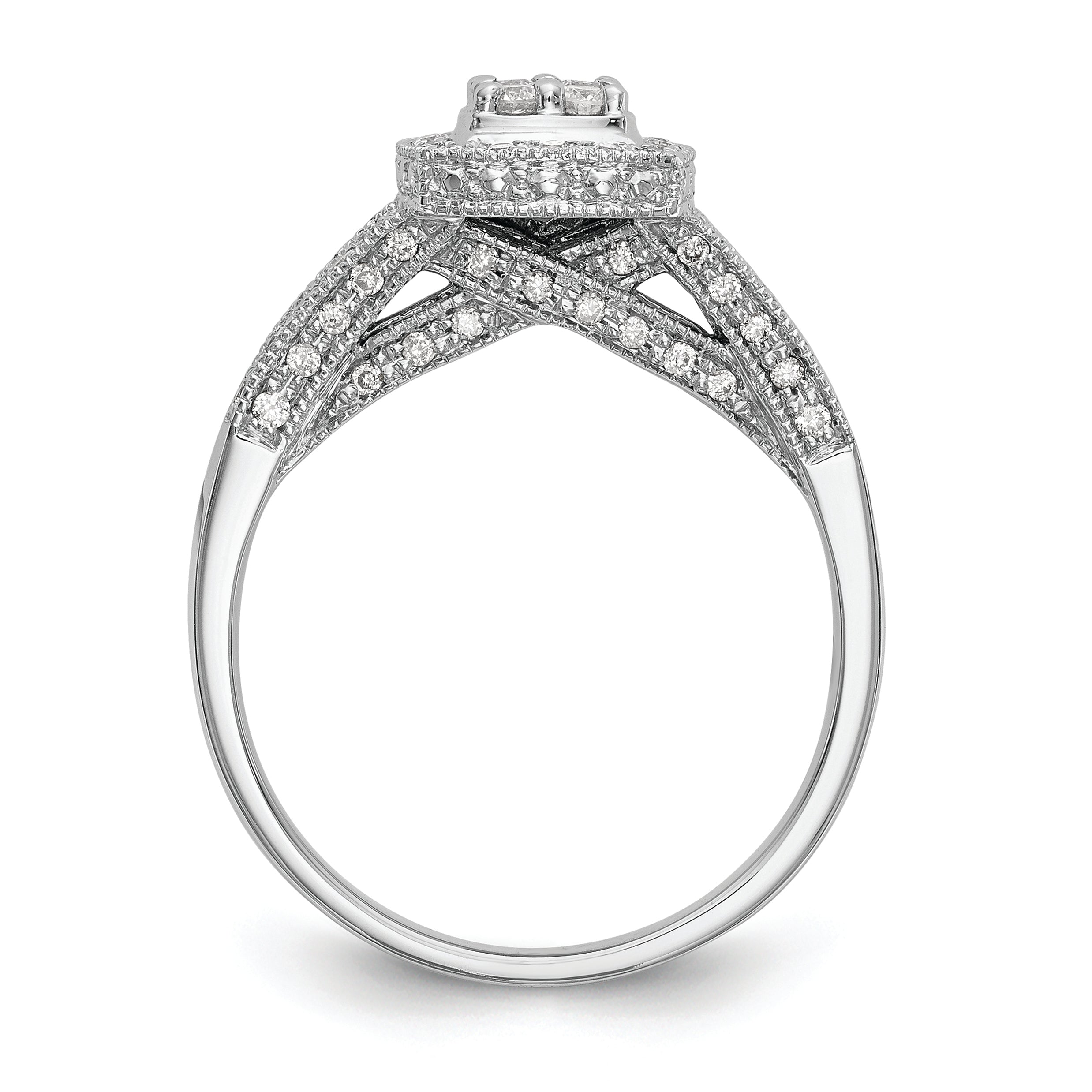 14K White Gold Square Halo Cluster 1/2 Carat Diamond Complete Engagement Ring