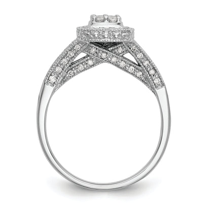 14K White Gold Square Halo Cluster 1/2 Carat Diamond Complete Engagement Ring