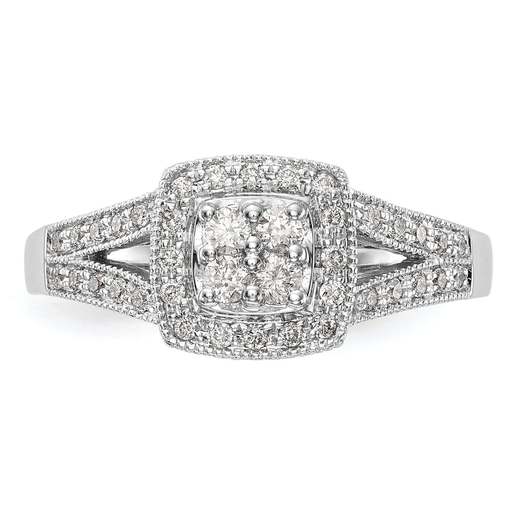14K White Gold Square Halo Cluster 1/2 Carat Diamond Complete Engagement Ring