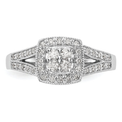 14K White Gold Square Halo Cluster 1/2 Carat Diamond Complete Engagement Ring
