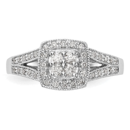 14K White Gold Square Halo Cluster 1/2 Carat Diamond Complete Engagement Ring