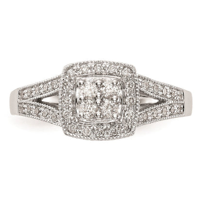 14K White Gold Complete Real Diamond Cluster Engagement Ring