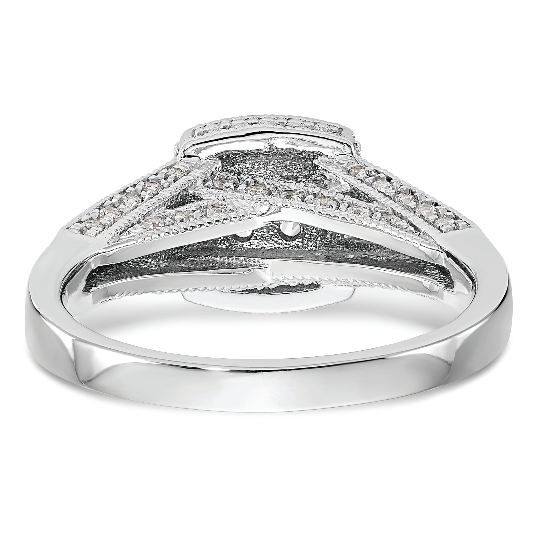 14K White Gold Square Halo Cluster 1/2 Carat Diamond Complete Engagement Ring