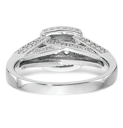 14K White Gold Square Halo Cluster 1/2 Carat Diamond Complete Engagement Ring