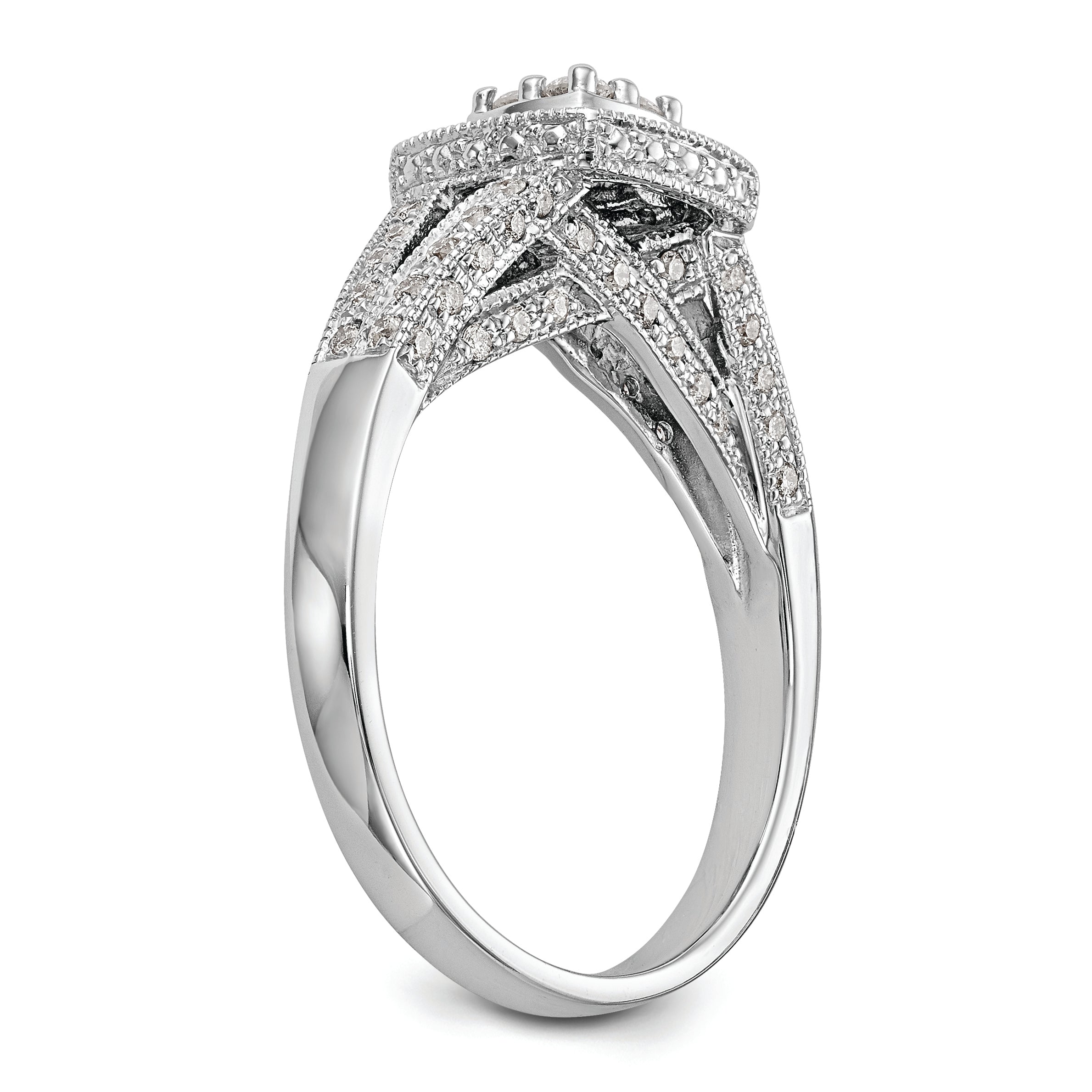14K White Gold Square Halo Cluster 1/2 Carat Diamond Complete Engagement Ring