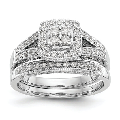 14K White Gold Square Halo Cluster 1/2 Carat Diamond Complete Engagement Ring