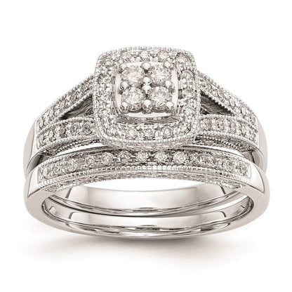 14K White Gold Complete Real Diamond Cluster Engagement Ring