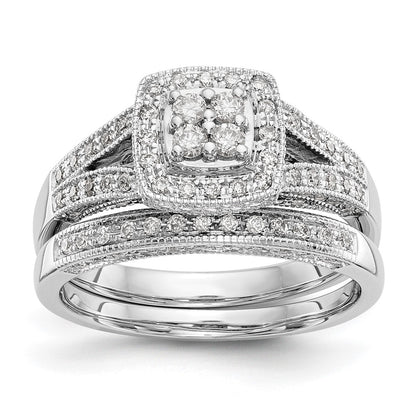 14K White Gold Square Halo Cluster 1/2 Carat Diamond Complete Engagement Ring