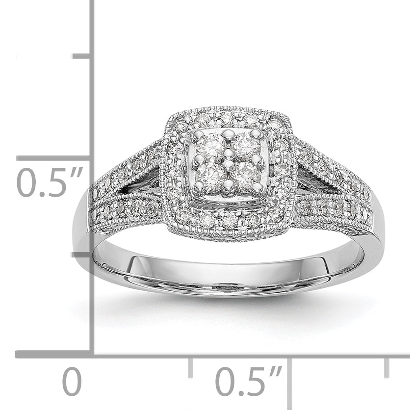 14K White Gold Square Halo Cluster 1/2 Carat Diamond Complete Engagement Ring
