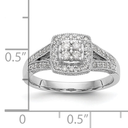14K White Gold Square Halo Cluster 1/2 Carat Diamond Complete Engagement Ring