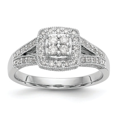 14K White Gold Square Halo Cluster 1/2 Carat Diamond Complete Engagement Ring