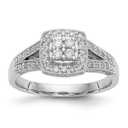 14K White Gold Square Halo Cluster 1/2 Carat Diamond Complete Engagement Ring