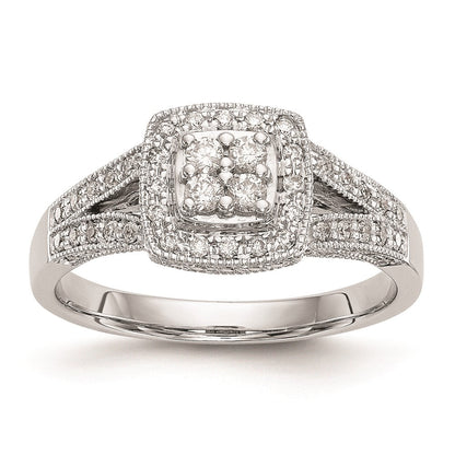 14K White Gold Complete Real Diamond Cluster Engagement Ring