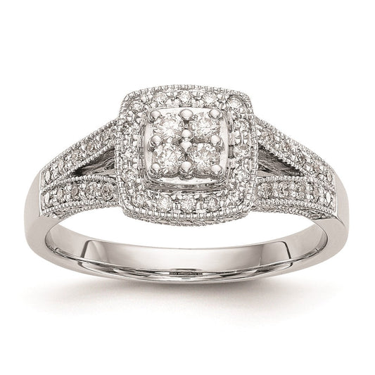 14K White Gold Complete Real Diamond Cluster Engagement Ring