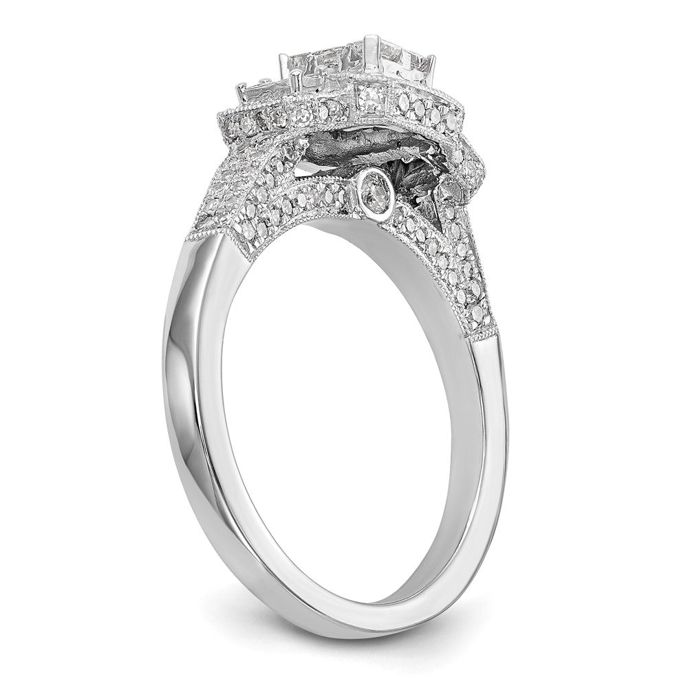 0.85ct. CZ Solid Real 14K White Gold Complete Cluster Engagement Ring