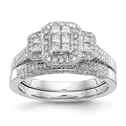 0.85ct. CZ Solid Real 14K White Gold Complete Cluster Engagement Ring