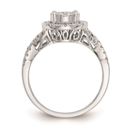 14K White Gold Complete Real Diamond Cluster Engagement Ring