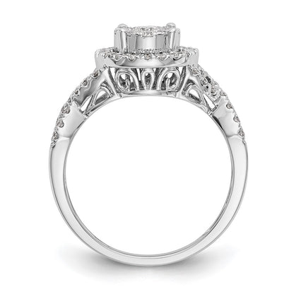 0.75ct. CZ Solid Real 14K White Gold Complete Cluster Engagement Ring