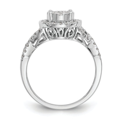 14K White Gold Halo Cluster 3/4 Carat Diamond Complete Engagement Ring