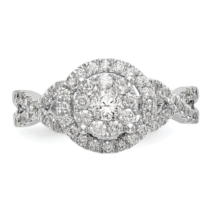 14K White Gold Halo Cluster 3/4 Carat Diamond Complete Engagement Ring