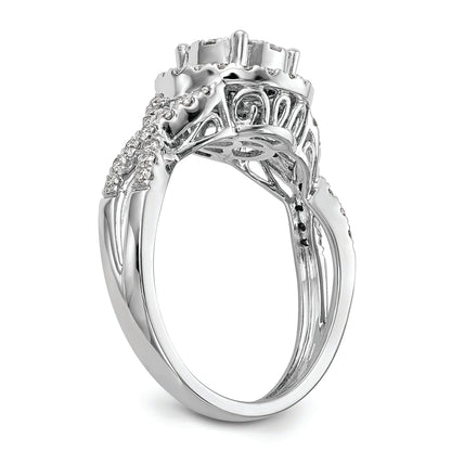 14K White Gold Halo Cluster 3/4 Carat Diamond Complete Engagement Ring