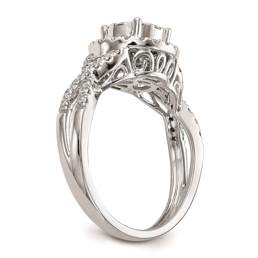 14K White Gold Complete Real Diamond Cluster Engagement Ring