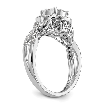 0.75ct. CZ Solid Real 14K White Gold Complete Cluster Engagement Ring