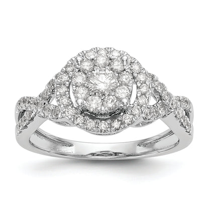 14K White Gold Halo Cluster 3/4 Carat Diamond Complete Engagement Ring