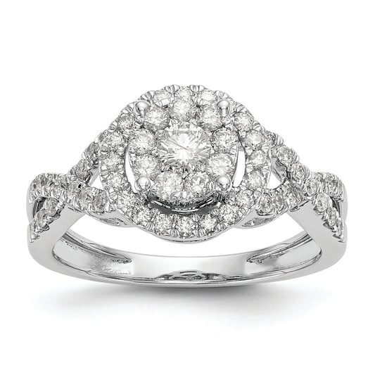 14K White Gold Halo Cluster 3/4 Carat Diamond Complete Engagement Ring