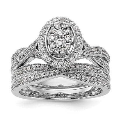 0.50ct. CZ Solid Real 14K White Gold Complete Cluster Engagement Ring